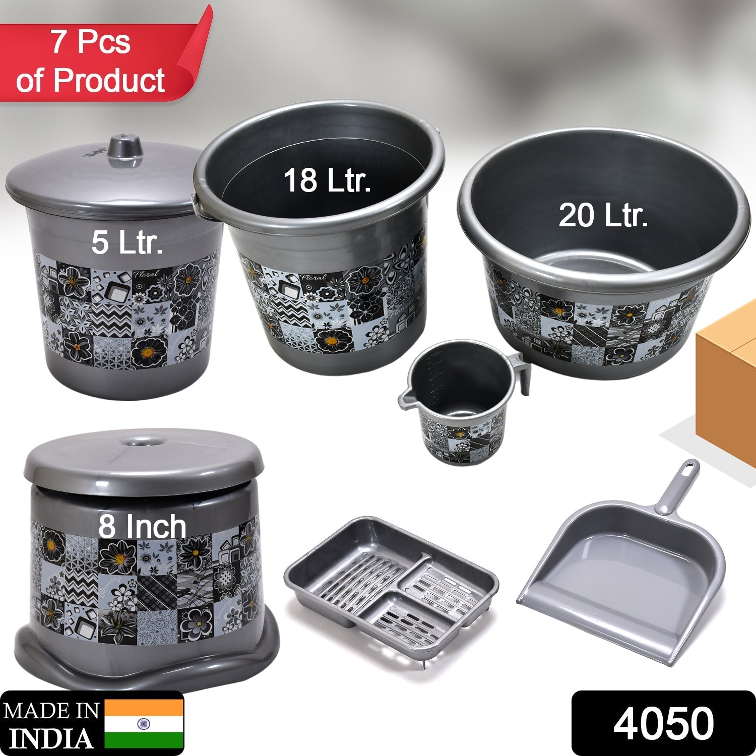 Bathroom set including tub, bucket, and more Bathroom set including tub, bucket, and more